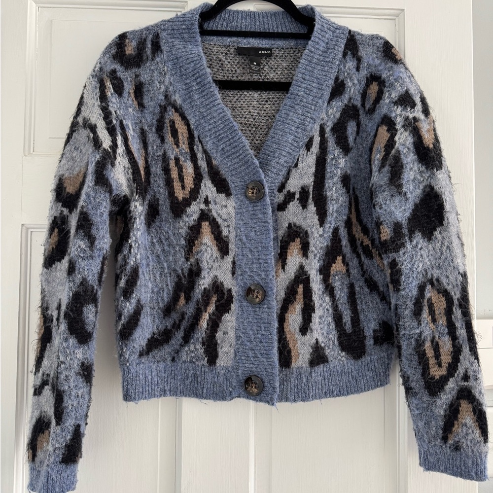 Aqua Blue Animal Pattern Cardigan